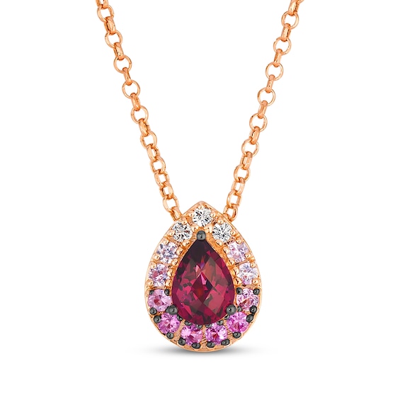 Le Vian Pear-Shaped Rhodolite Garnet & Strawberry Ombré Sapphire Necklace 14K Strawberry Gold 19"