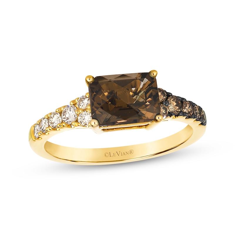 Main Image 1 of Le Vian Emerald-Cut Chocolate Quartz & Chocolate Ombré Diamond Ring 1/3 ct tw 14K Honey Gold