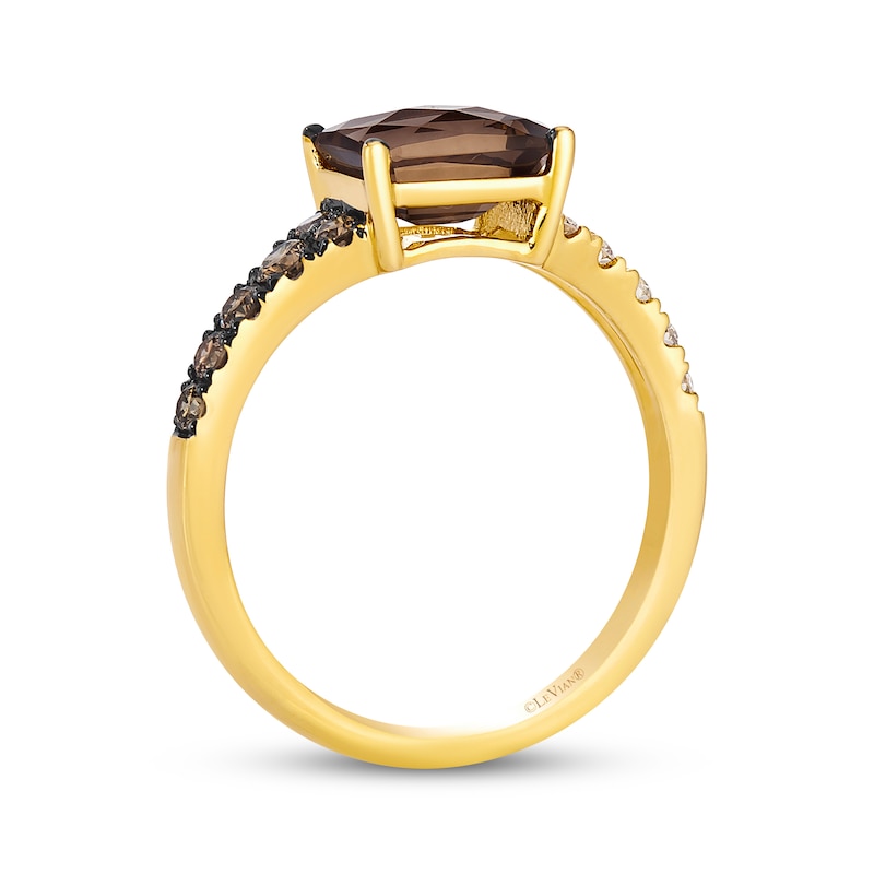 Main Image 3 of Le Vian Emerald-Cut Chocolate Quartz & Chocolate Ombré Diamond Ring 1/3 ct tw 14K Honey Gold