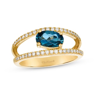 Le Vian Oval-Cut Blue Topaz Ring 1/4 ct tw Diamonds 14K Honey Gold