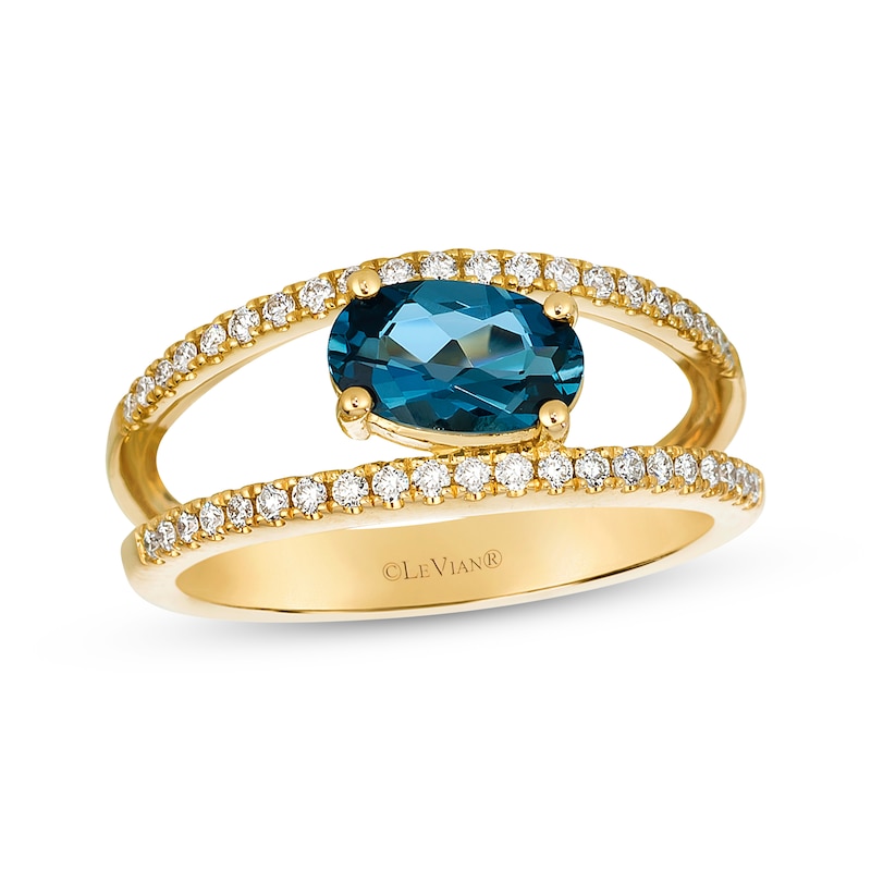 Main Image 1 of Le Vian Oval-Cut Blue Topaz Ring 1/4 ct tw Diamonds 14K Honey Gold