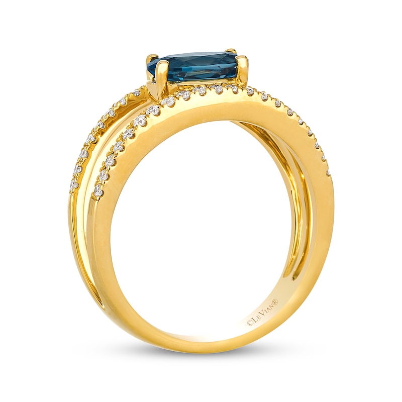 Main Image 3 of Le Vian Oval-Cut Blue Topaz Ring 1/4 ct tw Diamonds 14K Honey Gold