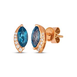 Le Vian Marquise-Cut Blue Topaz Stud Earrings 1/15 ct tw Diamonds 14K Strawberry Gold