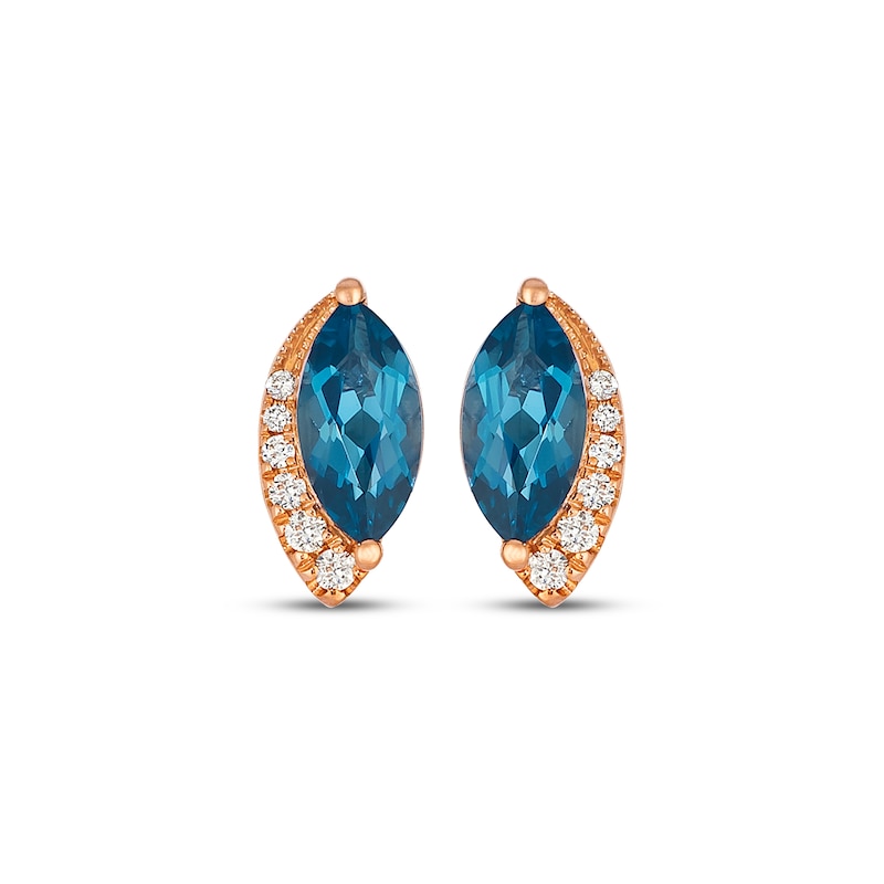 Main Image 2 of Le Vian Marquise-Cut Blue Topaz Stud Earrings 1/15 ct tw Diamonds 14K Strawberry Gold