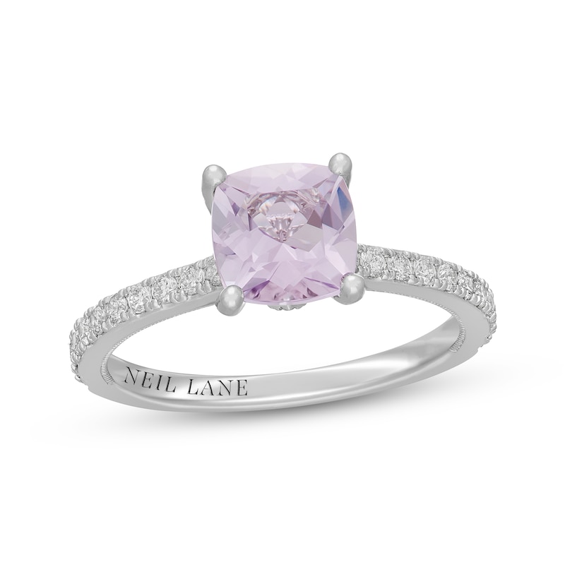 Main Image 1 of Neil Lane Cushion-Cut Purple Quartz & Diamond Engagement Ring 3/8 ct tw 14K White Gold