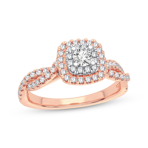 Now + Forever Diamond Cushion Engagement Ring 1/3 ct tw Round-cut 10K Rose Gold