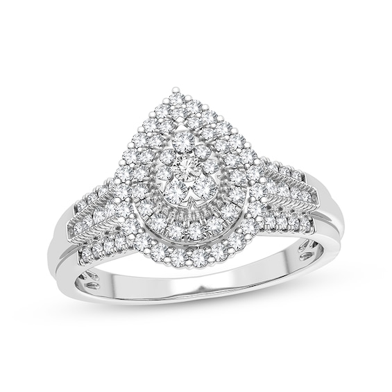 Now + Forever Multi-Diamond Center Pear Engagement Ring 1/3 ct tw Round-cut 10K White Gold