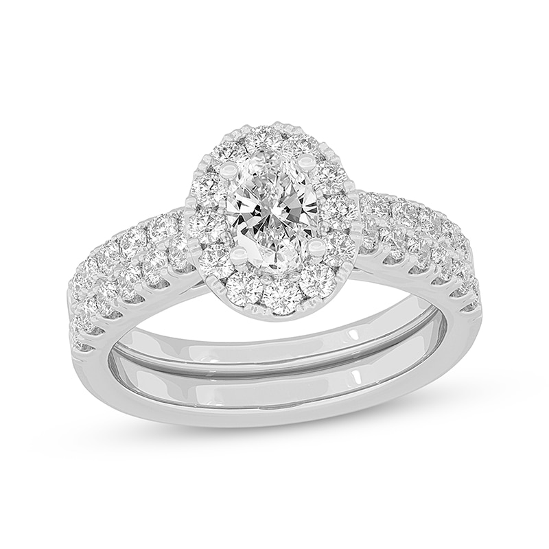 Main Image 1 of Now + Forever Lab-Grown Diamonds Oval-Cut Halo Bridal Set 1-1/2 ct tw 14K White Gold