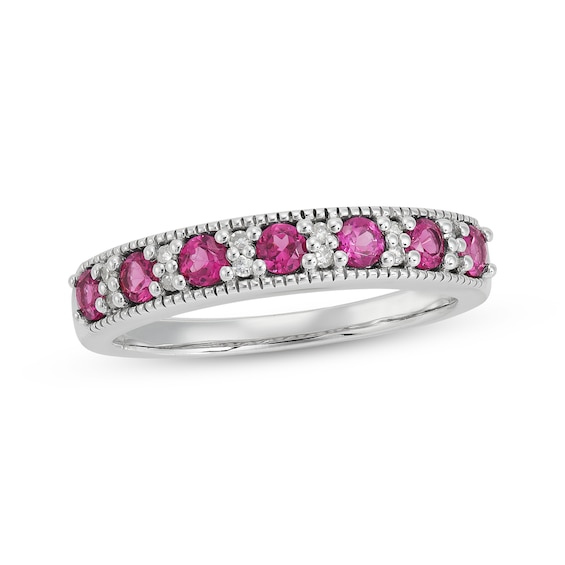 Now + Forever Garnet & Diamond Anniversary Band 1/20 ct tw Round-cut 10K White Gold