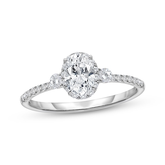 Oval & Round-Cut Lab-Grown Diamond Three-Stone Engagement Ring 3/4 ct tw 14K White Gold