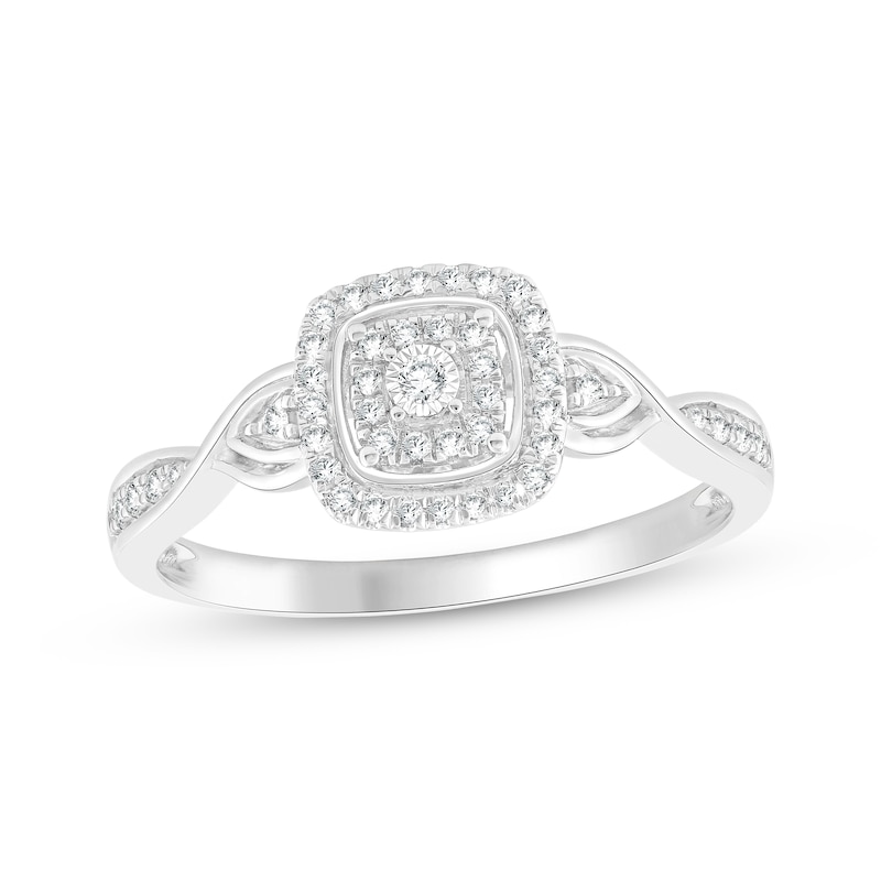 Main Image 1 of Diamond Cushion Halo Promise Ring 1/5 ct tw Sterling Silver