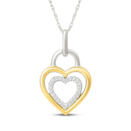 Diamond Double Heart Lock Necklace 1/10 ct tw Sterling Silver & 10K Yellow Gold 18"