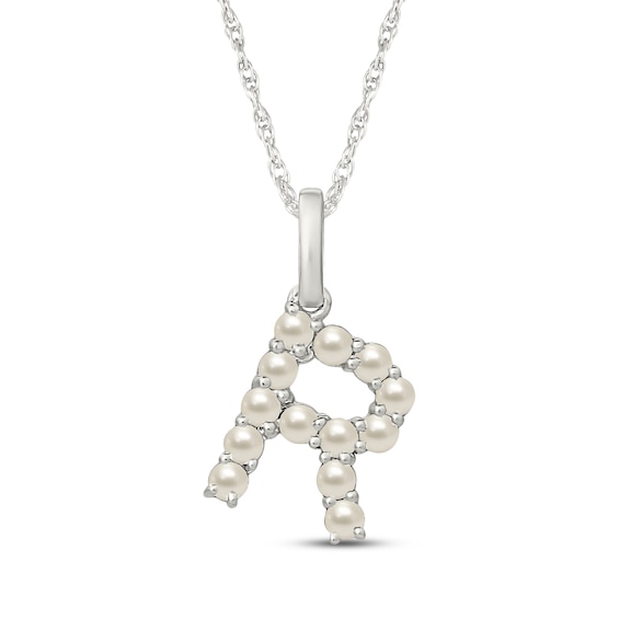 Cultured Pearl Letter R Necklace Sterling Silver 18"