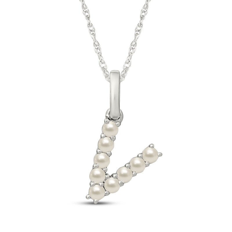 Main Image 1 of Cultured Pearl Letter V Necklace Sterling Silver 18"