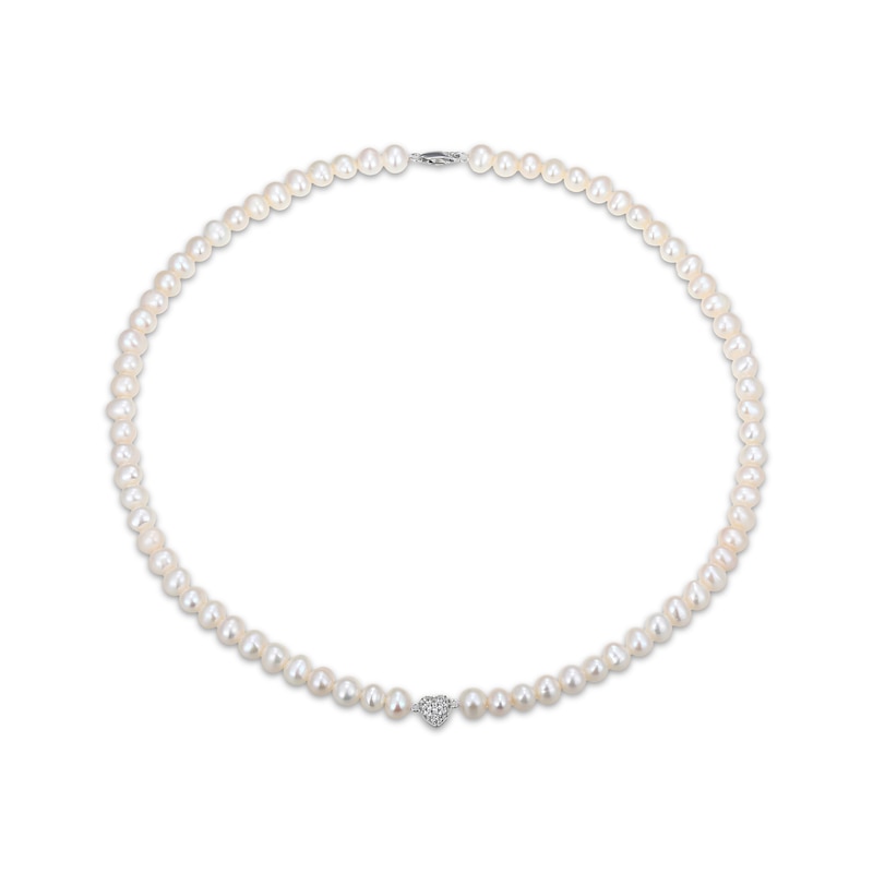 Main Image 2 of Cultured Pearl & White Lab-Created Sapphire Heart Necklace Sterling Silver 18"