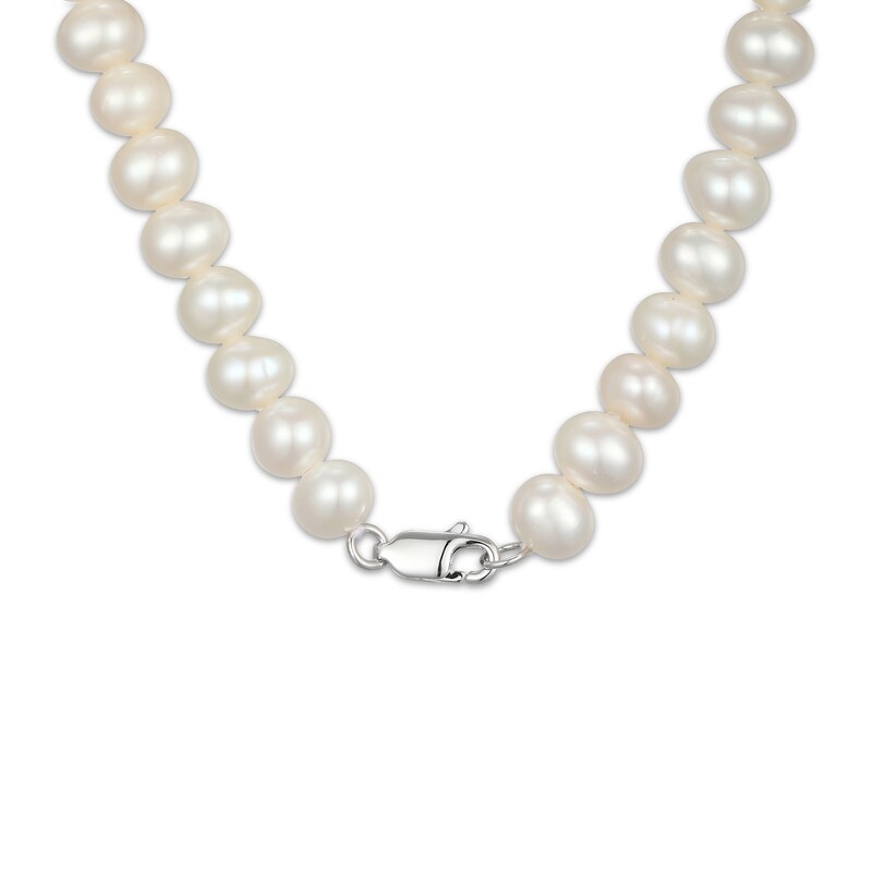 Main Image 3 of Cultured Pearl & White Lab-Created Sapphire Heart Necklace Sterling Silver 18"