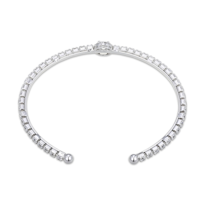 Main Image 3 of White Lab-Created Sapphire Halo Flex Cuff Bangle Bracelet Sterling Silver
