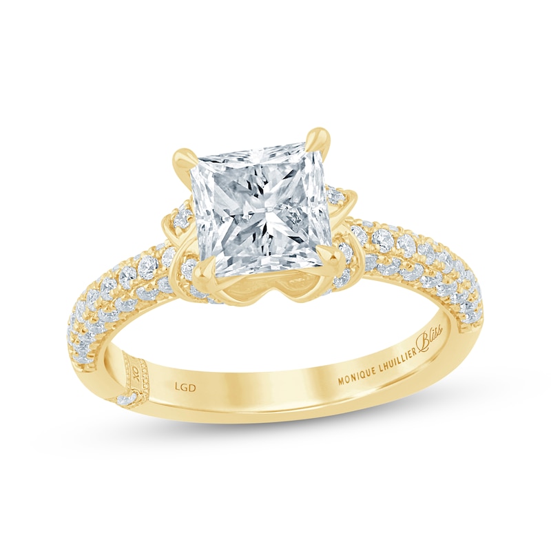 Main Image 1 of Monique Lhuillier Bliss Princess-Cut Lab-Grown Diamond Engagement Ring 2-1/2 ct tw 18K Yellow Gold