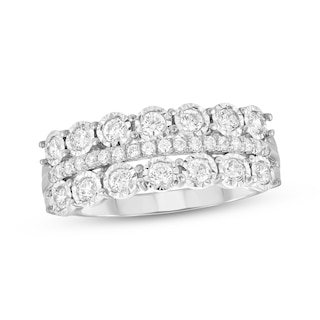 Round-Cut Diamond Three-Row Anniversary Ring 3/8 ct tw 10K White Gold