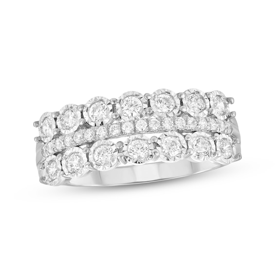 Round-Cut Diamond Three-Row Anniversary Ring 3/8 ct tw 10K White Gold