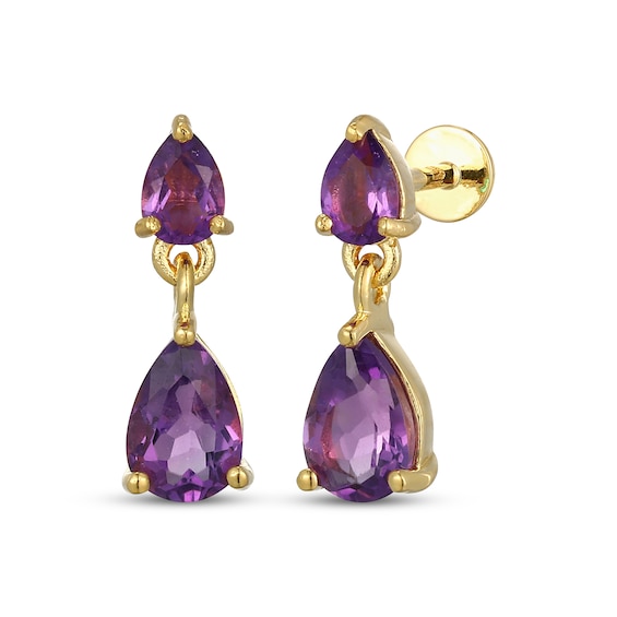 STUDIO BY KAY Pear-Shaped Amethyst Dangle Earrings 24K Yellow Gold Vermeil Sterling Silver