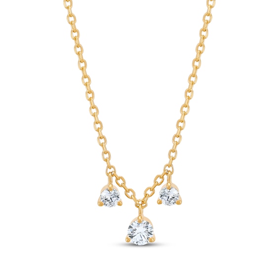 STUDIO BY KAY Lab-Grown Diamond Three-Stone Drop Necklace 1/4 ct tw 24K Yellow Gold Vermeil Sterling Silver 18"