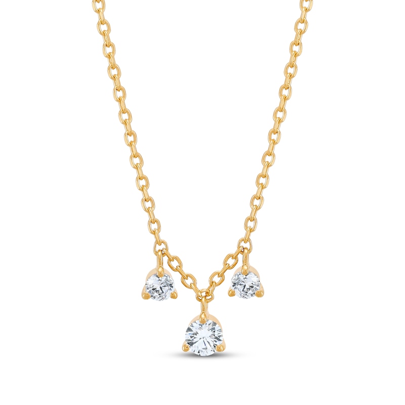 Main Image 1 of STUDIO BY KAY Lab-Grown Diamond Three-Stone Drop Necklace 1/4 ct tw 24K Yellow Gold Vermeil Sterling Silver 18"