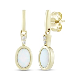 Petite Opaque Oval-Shaped Lab-Created Opal Drop Earrings 10K Yellow Gold