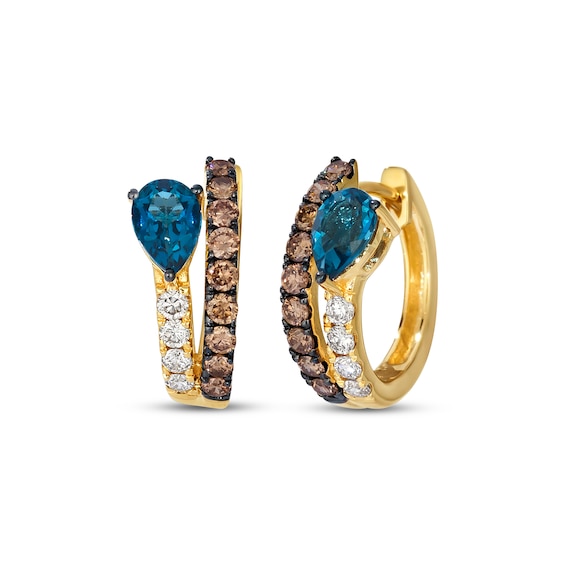 Le Vian Good Karma Pear-Shaped Blue Topaz Hoop Earrings 5/8 ct tw Diamonds 14K Honey Gold