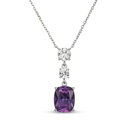 Cushion-Cut Lab-Created Alexandrite & White Lab-Created Sapphire Necklace Sterling Silver 18"