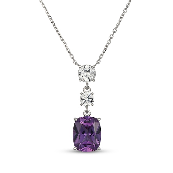 Cushion-Cut Lab-Created Alexandrite & White Lab-Created Sapphire Necklace Sterling Silver 18"