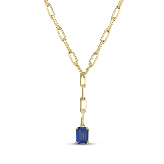 STUDIO BY KAY Emerald-Cut Blue Lab-Created Sapphire Solitaire Y Necklace 24K Yellow Gold Vermeil Sterling Silver 18"