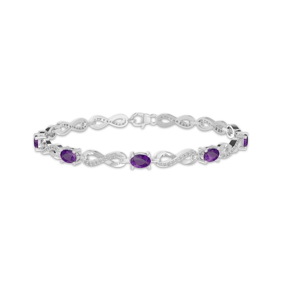Oval-Cut Natural Amethyst & White Lab-Created Sapphire Infinity Link Bracelet Sterling Silver 7.25"