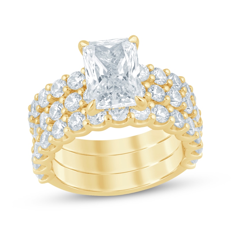 Main Image 1 of Now + Forever Lab-Grown Diamonds Certified Radiant-Cut Hidden Halo Bridal Set 5 ct tw 14K Yellow Gold