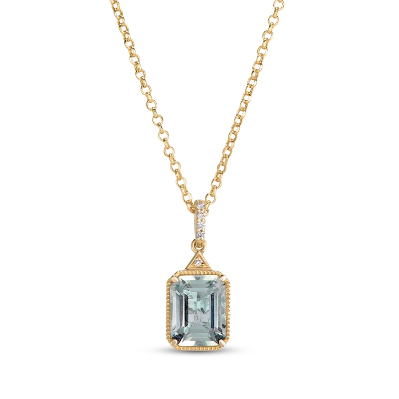 Main Image 1 of Le Vian Emerald-Cut Natural Green Quartz & Diamond Accent Necklace 14K Honey Gold 19"