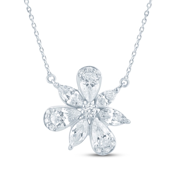 Monique Lhuillier Bliss Marquise, Pear & Round-Cut Lab-Grown Diamond Cluster Necklace 1 ct tw Platinum-Plated Sterling Silver 18"