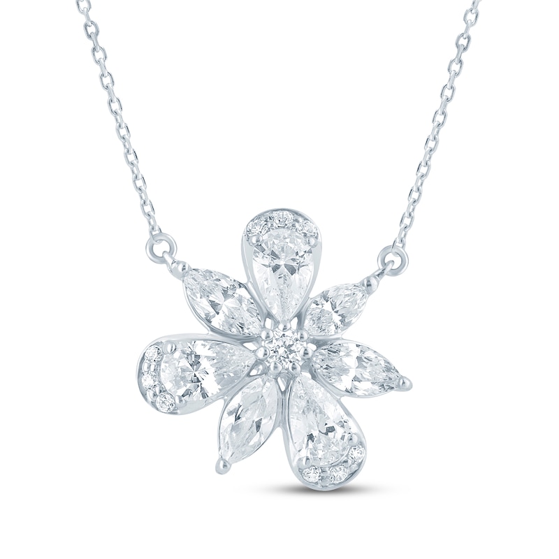 Main Image 1 of Monique Lhuillier Bliss Marquise, Pear & Round-Cut Lab-Grown Diamond Cluster Necklace 1 ct tw Platinum-Plated Sterling Silver 18"