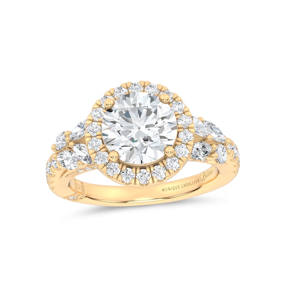Monique Lhuillier Bliss Lab-Grown Diamond Halo Engagement Ring Setting 7/8 ct tw 14K Yellow Gold