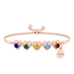 Birthstone Family & Mother's Hearts Bolo Bracelet (2-5 Stones and 1 Line)