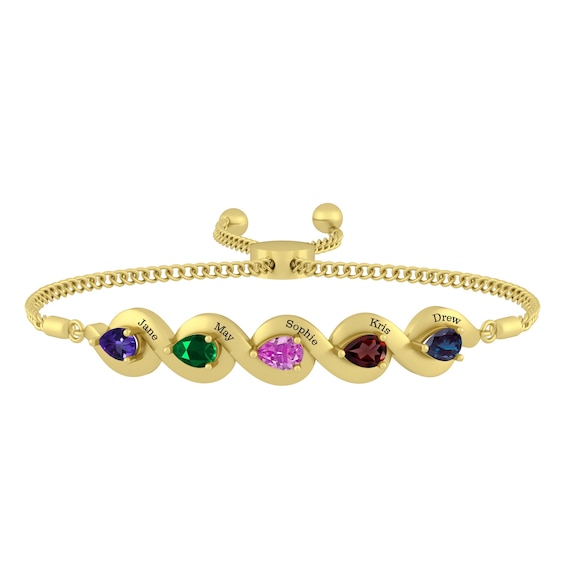 Birthstone Family & Mother's Bolo Bracelet (2-5 Stones and Lines)