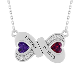 Birthstone Couple's Infinity Double Heart Necklace (2 Stones and Lines)