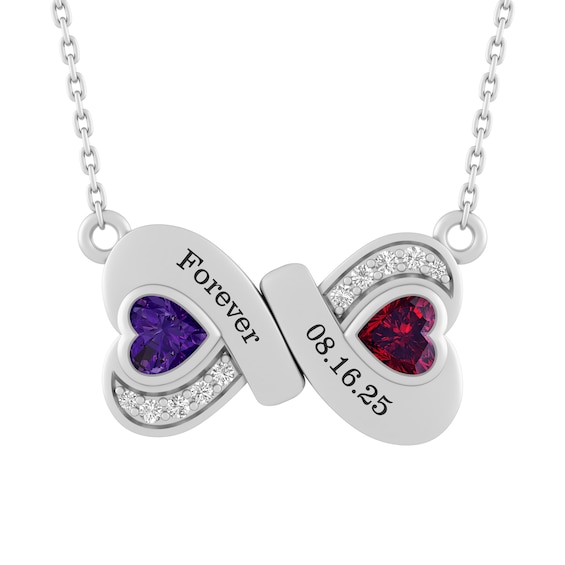 Birthstone Couple's Infinity Double Heart Necklace (2 Stones and Lines)
