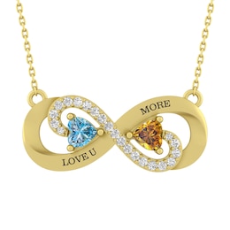 Birthstone Couple's Infinity Heart Necklace (2 Stones and Lines)