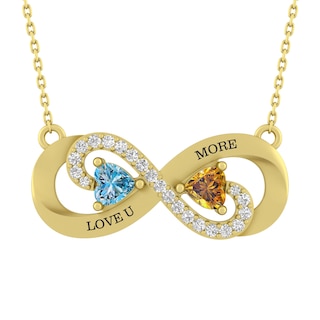 Birthstone Couple's Infinity Heart Necklace (2 Stones and Lines)