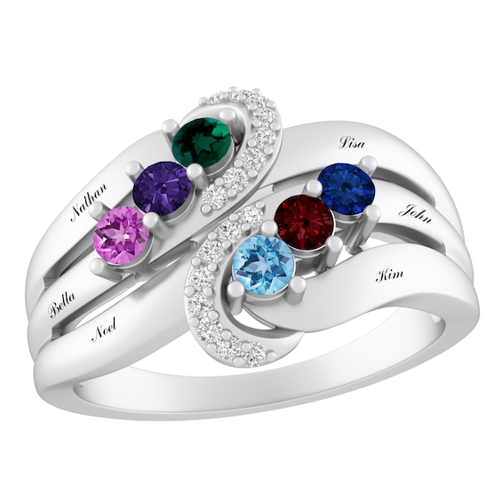 Round Birthstone Family & Mother's Ring (2-6 Stones and Lines)