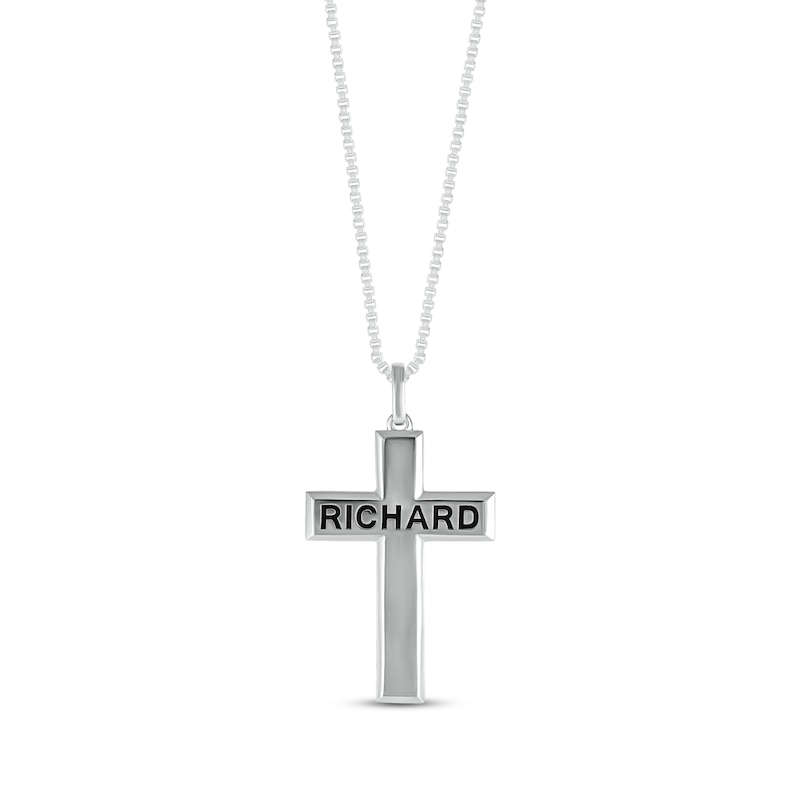 Main Image 1 of Men's Beveled-Edge Engravable Cross Necklace Sterling Silver 22&quot;