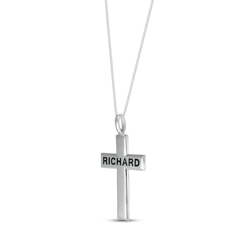 Main Image 2 of Men's Beveled-Edge Engravable Cross Necklace Sterling Silver 22&quot;