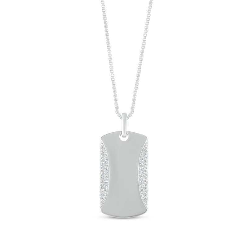 Main Image 1 of Men's White Lab-Created Sapphire Double-Sided Script Dog Tag Necklace Sterling Silver 22&quot;