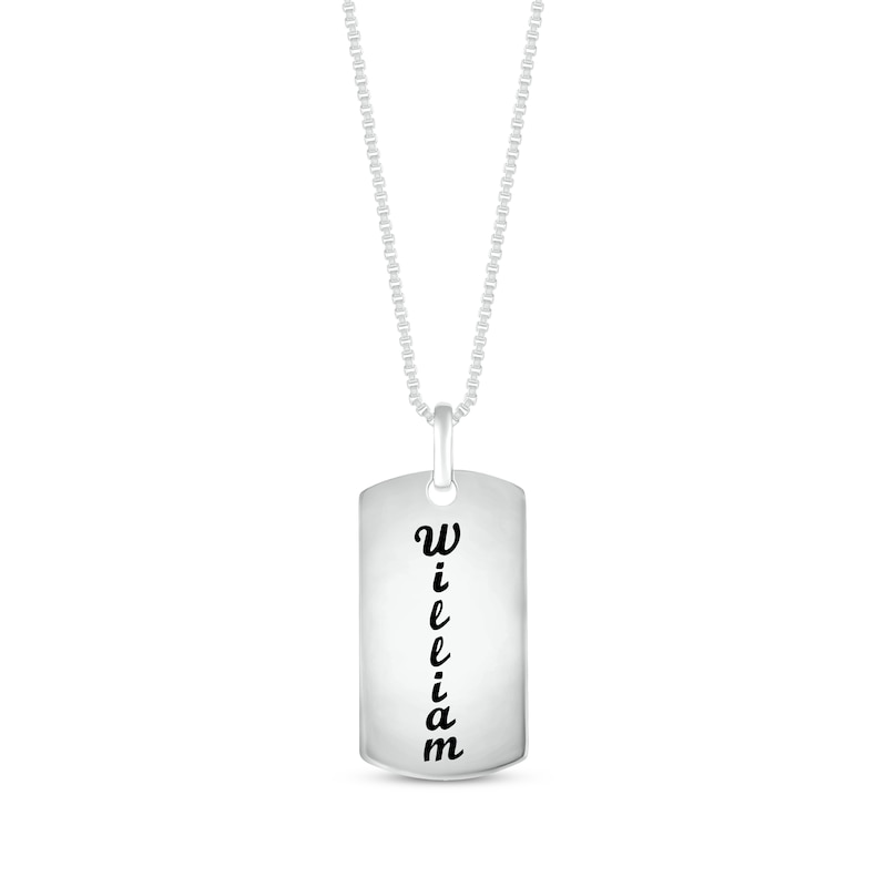 Men's White Lab-Created Sapphire Double-Sided Script Dog Tag Necklace Sterling Silver 22"