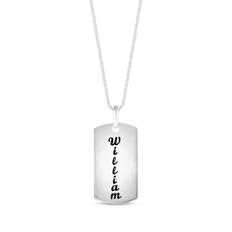 Main Image 2 of Men's White Lab-Created Sapphire Double-Sided Script Dog Tag Necklace Sterling Silver 22&quot;
